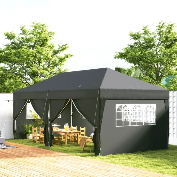 Paviljoen Ca. 6x3m Stabiel Winterbestendig Pop up Vouwpaviljoen Met Vensters, Ritssluiting Deur, Zijpanelen, UV Bescherming