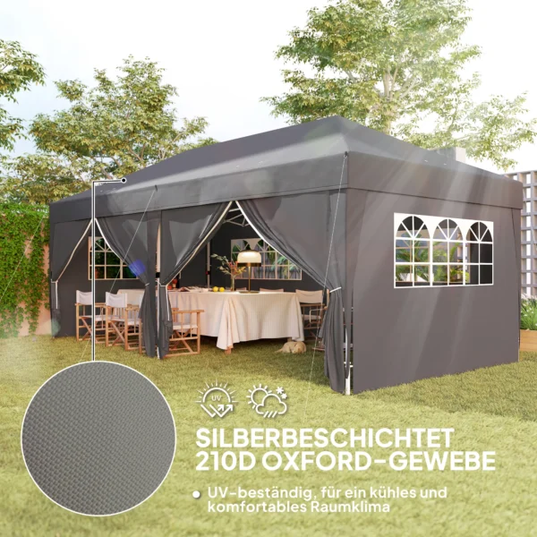 Paviljoen Ca. 6x3m Stabiel Winterbestendig Pop up Vouwpaviljoen Met Vensters, Ritssluiting Deur, Zijpanelen, UV Bescherming