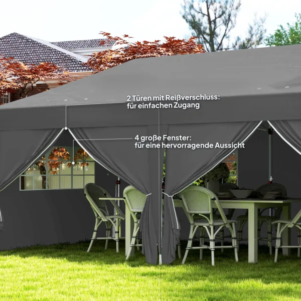 Paviljoen Ca. 6x3m Stabiel Winterbestendig Pop up Vouwpaviljoen Met Vensters, Ritssluiting Deur, Zijpanelen, UV Bescherming