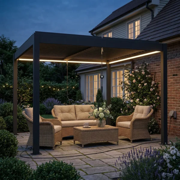 Pergola 3x3 M Aluminium Terrasoverkapping Met LED verlichting Afstandsbediening Verstelbaar Lamellendak