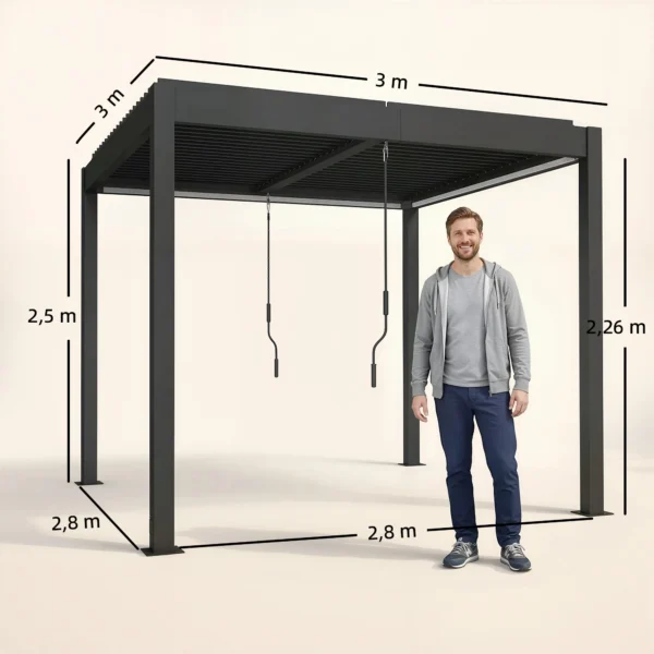Pergola 3x3 M Aluminium Terrasoverkapping Met LED verlichting Afstandsbediening Verstelbaar Lamellendak