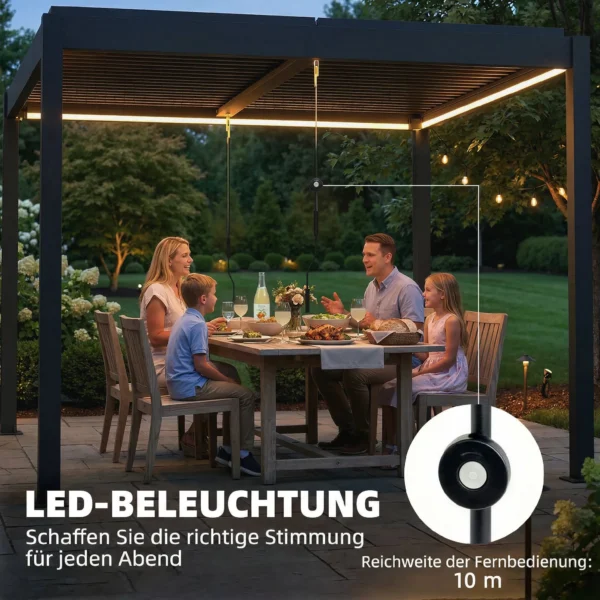 Pergola 3x3 M Aluminium Terrasoverkapping Met LED verlichting Afstandsbediening Verstelbaar Lamellendak