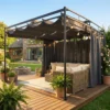 Pergola Paviljoen 3x3m Waterafstotend Zonnescherm Met Verstelbaar Schuifdak Gordijnen, Vrijstaand