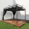 Pergola Paviljoen 3x3m Waterafstotend Zonnescherm Met Verstelbaar Schuifdak Gordijnen, Vrijstaand