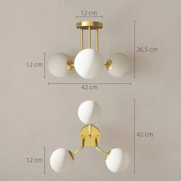 Plafondlamp Met Bolvormige Lampenkappen G9 fittingen, Zonder Lichtbronnen, Goud