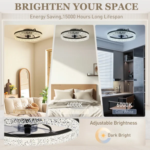 Plafondventilator Met Licht, Dimbare LED plafondventilator Met Afstandsbediening Voor Slaapkamer En Woonkamer, Zwart