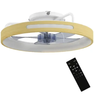 Plafondventilator Met Licht En Afstandsbediening, 49 Cm LED plafondventilator Met 3 Kleurtemperaturen, Natuurlijke Houtafwerking