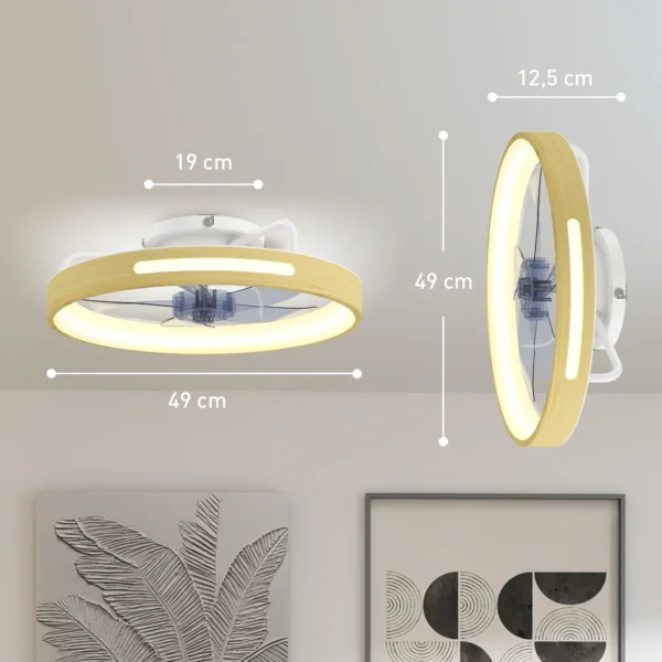 Plafondventilator Met Licht En Afstandsbediening, 49 Cm LED plafondventilator Met 3 Kleurtemperaturen, Natuurlijke Houtafwerking