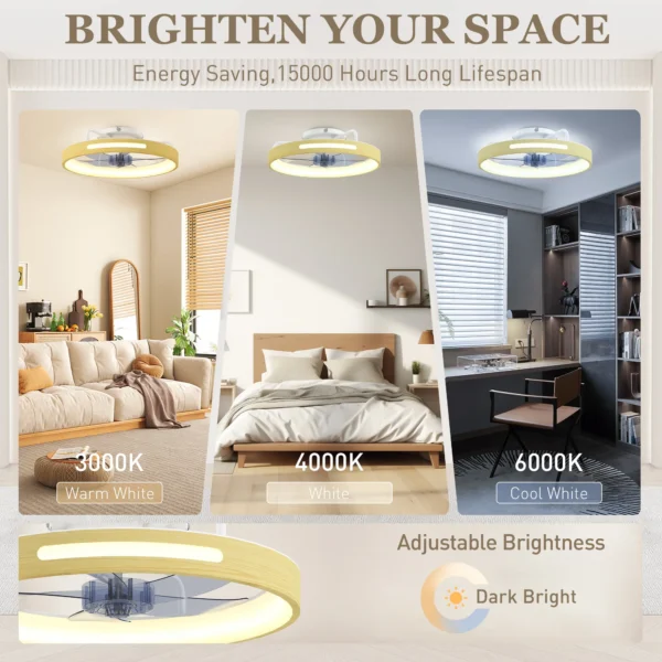 Plafondventilator Met Licht En Afstandsbediening, 49 Cm LED plafondventilator Met 3 Kleurtemperaturen, Natuurlijke Houtafwerking