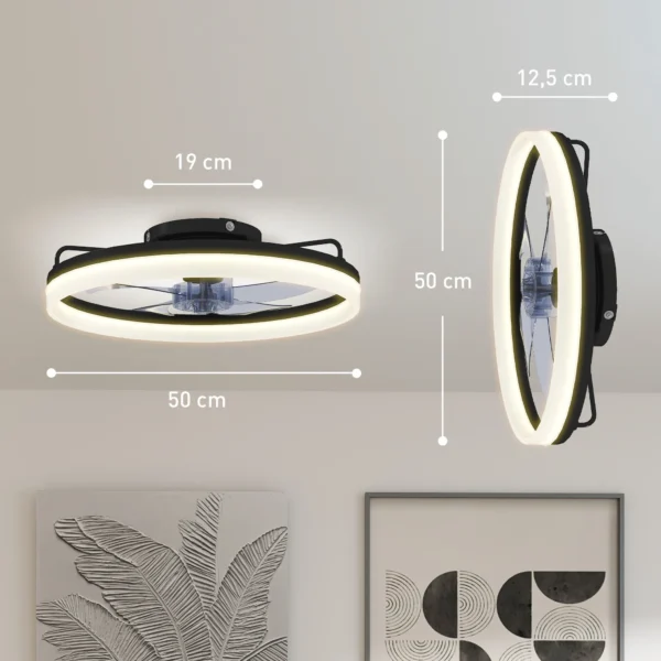 Plafondventilator Met Licht En Afstandsbediening, 50 Cm LED plafondventilator Met 3 Kleuren, 6 Snelheden, Timer, Dimbaar