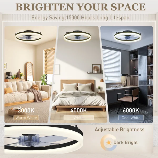 Plafondventilator Met Licht En Afstandsbediening, 50 Cm LED plafondventilator Met 3 Kleuren, 6 Snelheden, Timer, Dimbaar