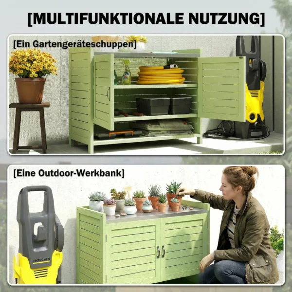 Planttafel Met Houten Onderkast Voor Buiten, Tuinkast Met Verzinkt Werkblad, 3 Planken, 88x40x70,5cm, Groen