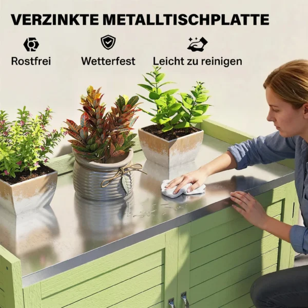 Planttafel Met Houten Onderkast Voor Buiten, Tuinkast Met Verzinkt Werkblad, 3 Planken, 88x40x70,5cm, Groen