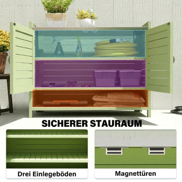 Planttafel Met Houten Onderkast Voor Buiten, Tuinkast Met Verzinkt Werkblad, 3 Planken, 88x40x70,5cm, Groen