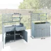 Planttafel Met Onderkast Outdoor Houten Tuinkast Met Verzinkt Werkblad 2 Lades 104x44x140 Cm Lichtgrijs