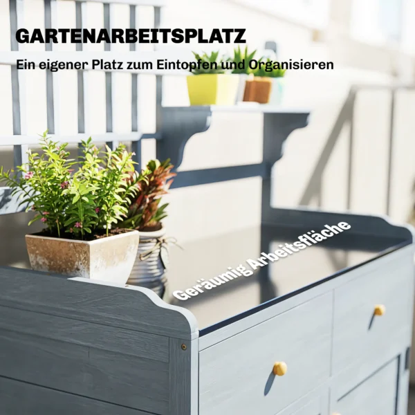 Planttafel Met Onderkast Outdoor Houten Tuinkast Met Verzinkt Werkblad 2 Lades 104x44x140 Cm Lichtgrijs