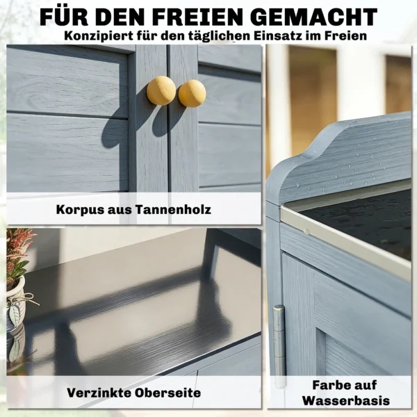 Planttafel Met Onderkast Outdoor Houten Tuinkast Met Verzinkt Werkblad 2 Lades 104x44x140 Cm Lichtgrijs