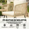 Rattan Bistroset 3 delige FSC Tuinmeubelset Met 2 Stoelen, Lamellen Houten Tafel, Dikke Wasbare Kussens Stalen Frame
