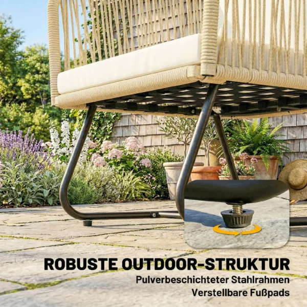 Rattan Bistroset 3 delige FSC Tuinmeubelset Met 2 Stoelen, Lamellen Houten Tafel, Dikke Wasbare Kussens Stalen Frame