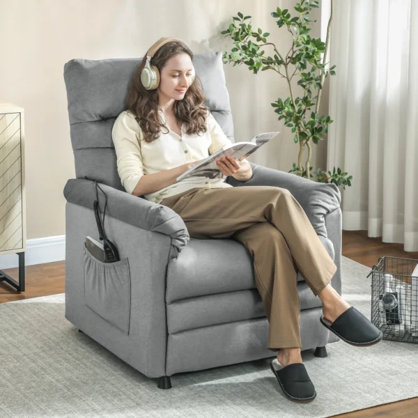 Relaxfauteuil, TV fauteuil Met Ligfunctie, Lendenverwarming, 2 Afstandsbedieningen, USB aansluiting, Stille Motor, Grijs
