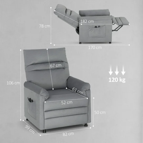 Relaxfauteuil, TV fauteuil Met Ligfunctie, Lendenverwarming, 2 Afstandsbedieningen, USB aansluiting, Stille Motor, Grijs
