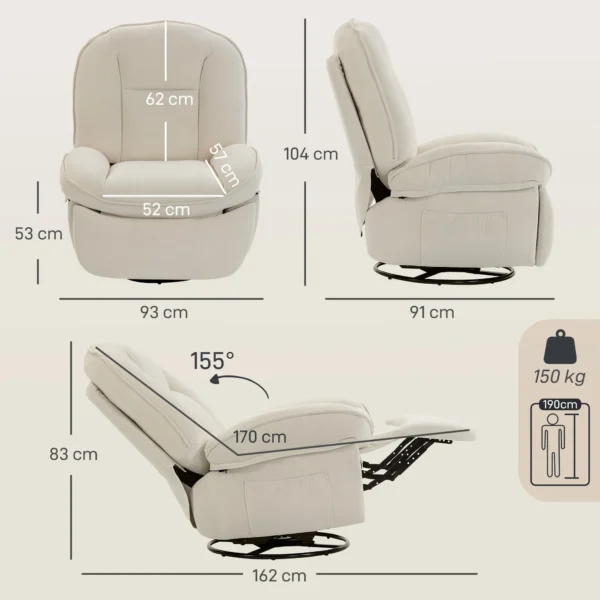 Relaxstoel, Draaibare Schommel En Ligstoel Met Diepe Zitting, Dik Rugkussen, Eenvoudige Montage, Crème
