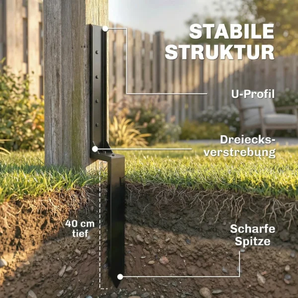 Reparatieset Voor Hekpalen 2 delig, Steunpalen Voor Hekpalen Met Spijkers, Boor 81 X 5,5 X 12 Cm Zwart