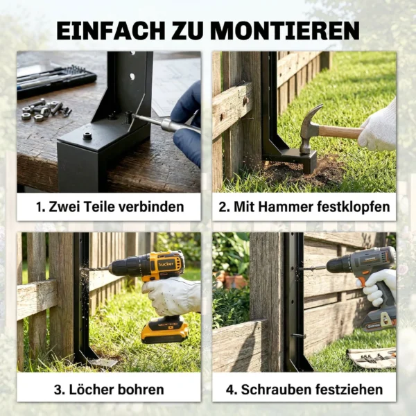 Reparatieset Voor Hekpalen 2 delig, Steunpalen Voor Hekpalen Met Spijkers, Boor 81 X 5,5 X 12 Cm Zwart