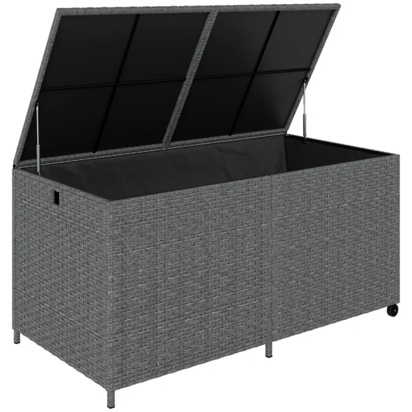 Rieten Kussenbox 650L Weerbestendig UV bestendig Met Deksel, Wielen En Opbergruimte 150 X 75 X 74 Cm Donkergrijs