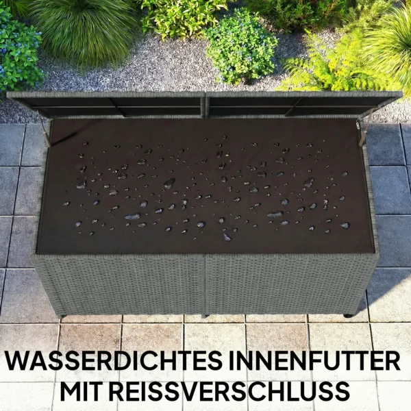 Rieten Kussenbox 650L Weerbestendig UV bestendig Met Deksel, Wielen En Opbergruimte 150 X 75 X 74 Cm Donkergrijs