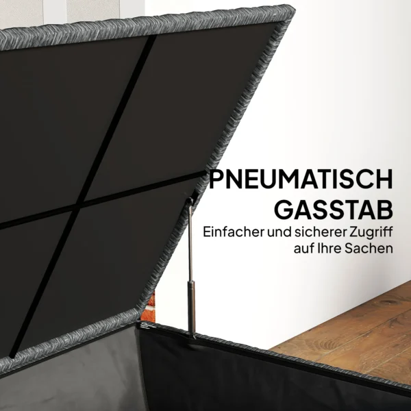 Rieten Kussenbox 650L Weerbestendig UV bestendig Met Deksel, Wielen En Opbergruimte 150 X 75 X 74 Cm Donkergrijs