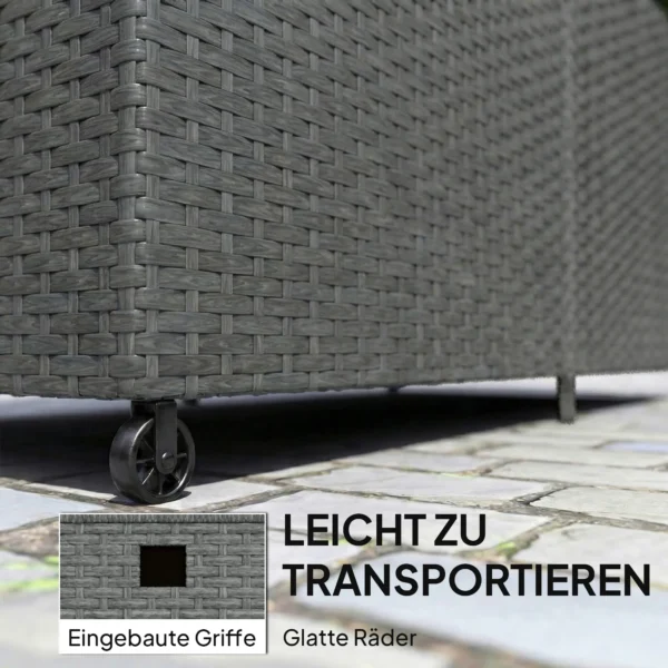 Rieten Kussenbox 650L Weerbestendig UV bestendig Met Deksel, Wielen En Opbergruimte 150 X 75 X 74 Cm Donkergrijs