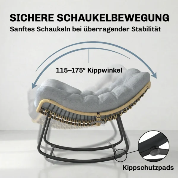 Rieten Schommelstoel Tuinligstoel Met Dikke Kussens, Tuinschommel Tot 120 Kg Binnen Buiten 87 X 110 X 70 Cm Grijs