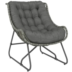 Rieten Stoel Met Kussenbanden, Gestoffeerde Buitenstoel Van Polyrattan, Mandstoel Tot 120kg