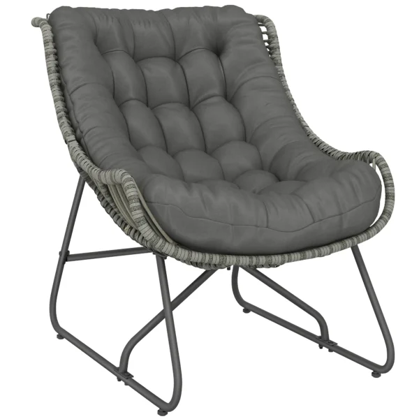 Rieten Stoel Met Kussenbanden, Gestoffeerde Buitenstoel Van Polyrattan, Mandstoel Tot 120kg