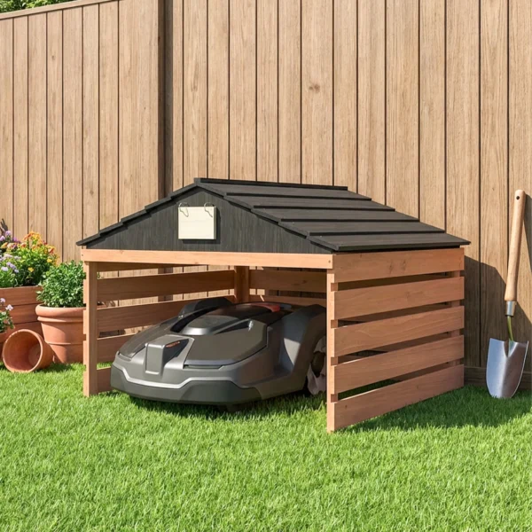 Robotmaaier Garage Houten Overkapping Met Zadeldak Weerbestendige Garage Voor Grasmaaier Onderstand 79 X 74 X 54 Cm Roodbruin