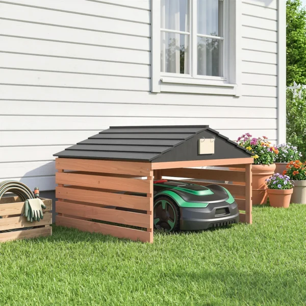 Robotmaaier Garage Houten Overkapping Met Zadeldak Weerbestendige Garage Voor Grasmaaier Onderstand 79 X 74 X 54 Cm Roodbruin
