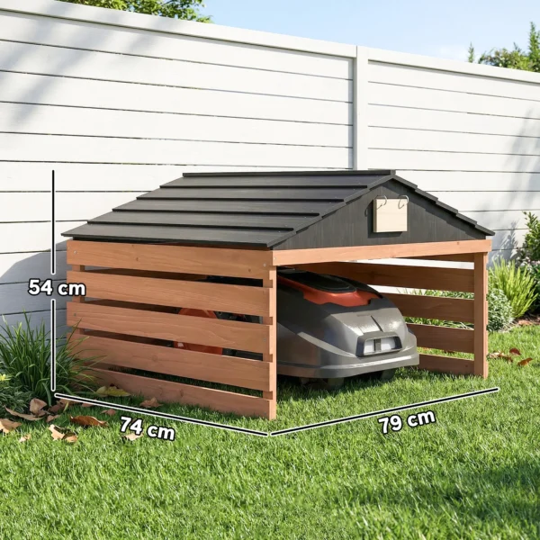 Robotmaaier Garage Houten Overkapping Met Zadeldak Weerbestendige Garage Voor Grasmaaier Onderstand 79 X 74 X 54 Cm Roodbruin