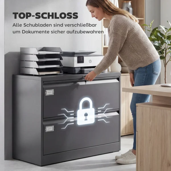 Rolcontainer Met 2 Afsluitbare Laden, Archiefkast Met Verstelbare Hangmappen 90 X 40 X 77,4 Cm Zwart