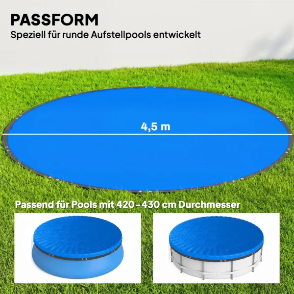 Ronde Zwembadafdekking Ø 450 Cm Stof En Waterdichte Afdekzeil Met Beveiligingstouw Spanner Voor Zomer & Winter, Blauw