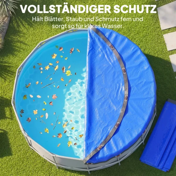 Ronde Zwembadafdekking Ø 450 Cm Stof En Waterdichte Afdekzeil Met Beveiligingstouw Spanner Voor Zomer & Winter, Blauw