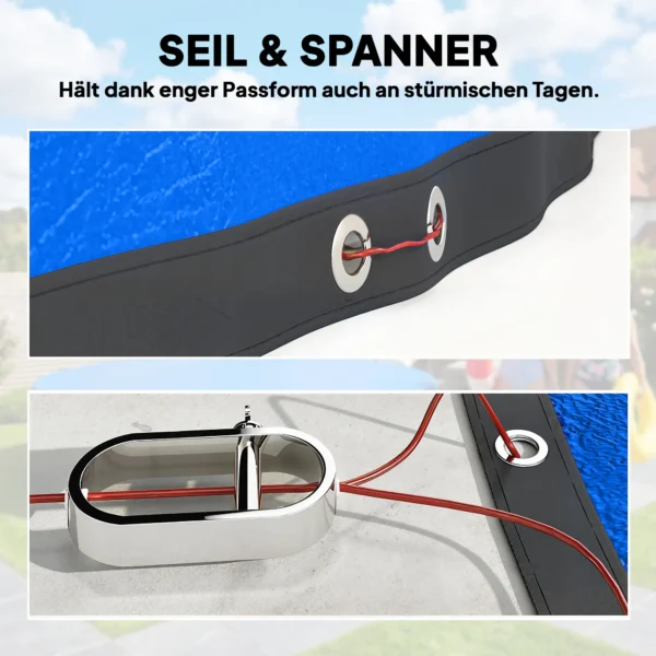 Ronde Zwembadafdekking Ø 450 Cm Stof En Waterdichte Afdekzeil Met Beveiligingstouw Spanner Voor Zomer & Winter, Blauw