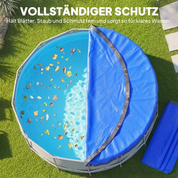 Ronde Zwembadafdekking Ø 550 Cm Stof En Waterdichte Afdekzeil Met Beveiligingstouw Spanner Voor Zomer & Winter, Blauw