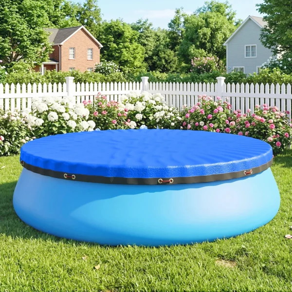 Ronde Zwembadafdekking Ø 550 Cm Stof En Waterdichte Afdekzeil Met Beveiligingstouw Spanner Voor Zomer & Winter, Blauw