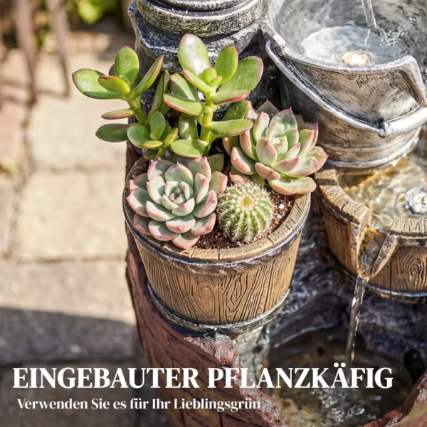 Rustieke 4 traps Tuinfontein Met LED verlichting, Plantenbak, Pomp, Verstelbaar 34 X 31 X 76 Cm