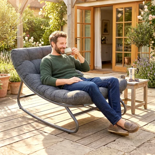 Schommelstoel Schommelstoel Met Brede Netzitting Dik Kussen 101 X 66 X 63 Cm Grijs