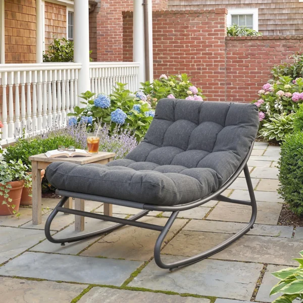 Schommelstoel Schommelstoel Met Brede Netzitting Dik Kussen 101 X 66 X 63 Cm Grijs