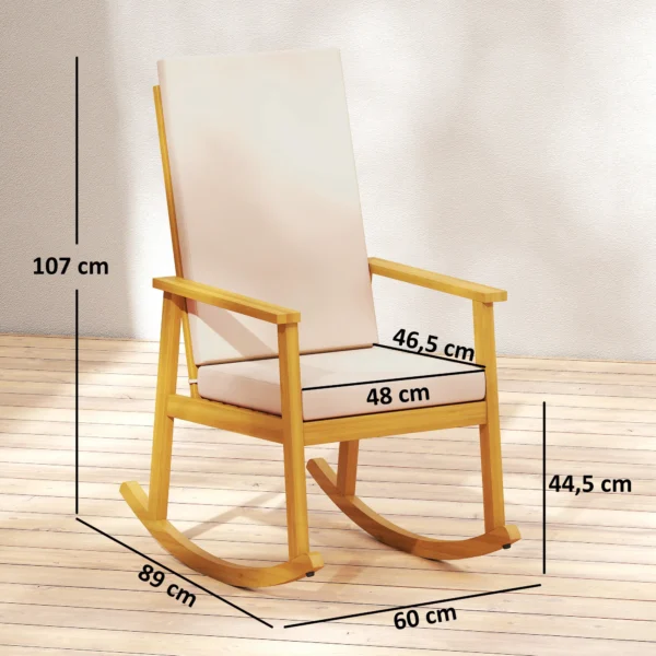 Schommelstoel Van Acaciahout Met Hoge Rugleuning Kussen Tot 160 Kg 60 X 89 X 107 Cm Beige