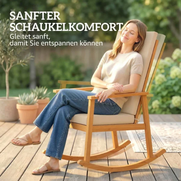 Schommelstoel Van Acaciahout Met Hoge Rugleuning Kussen Tot 160 Kg 60 X 89 X 107 Cm Beige