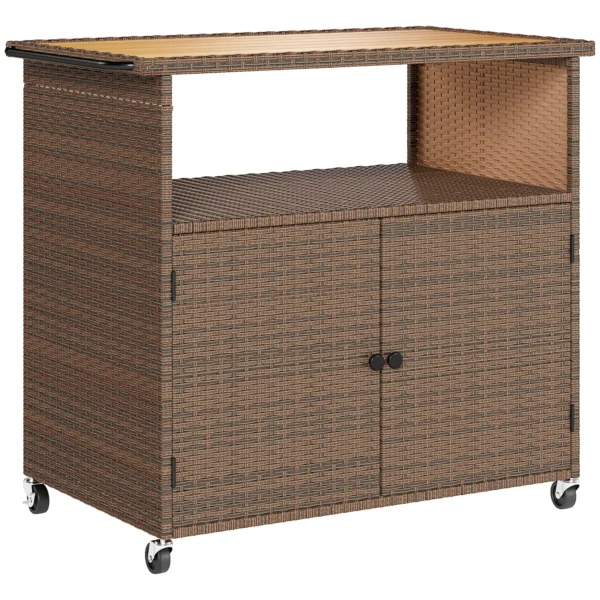 Serveerwagen Rattan Keukenwagen Met FSC Eucalyptushout Werkblad Opslagvak Rollen Zijhandvat 95 X 54 X 84 Cm